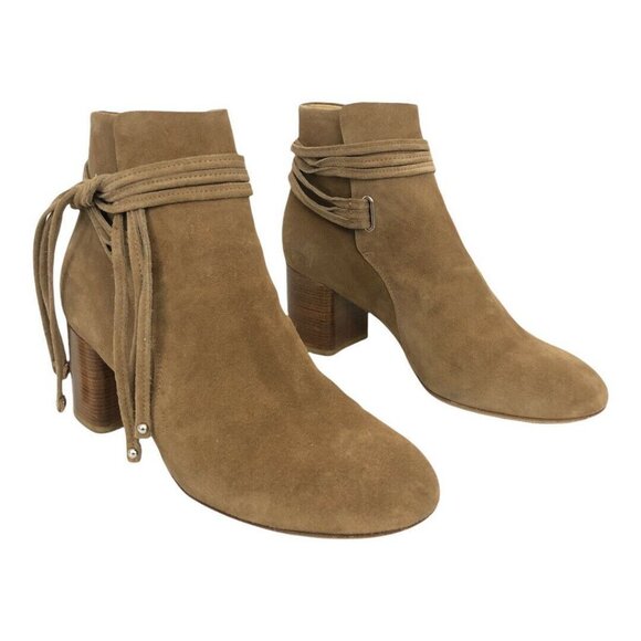 Rag & Bone Tan Dalia II Suede Tie Block Heel Bootie - Picture 1 of 7